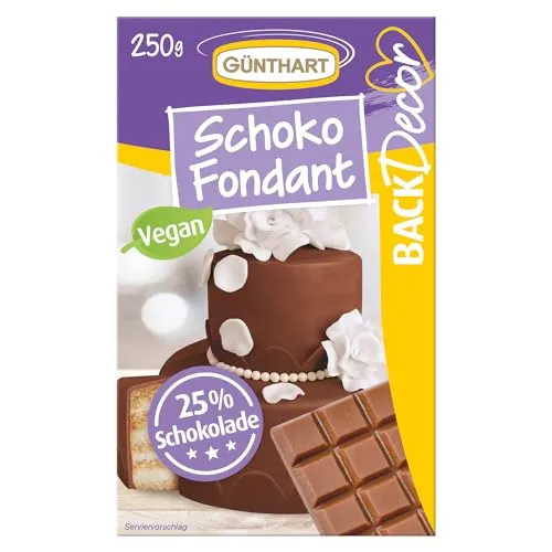 Günthart BackDecor Schokoladen Fondant, 250 g, 100% Vegan, Palmölfrei, Schokoladengeschmack zum überziehen von Torten und Kuchen, zum Modellieren geeignet, 1er Pack (1 x 250 g)