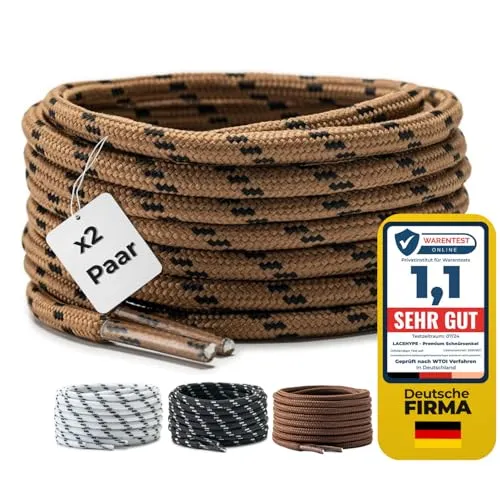 LaceHype 2 Paar - Premium Runde Schnürsenkel [ Ø4,5 mm ] Polyester für Arbeitsschuhe, Stiefel, Outdoorschuhe und Sportschuhe reißfeste Schuhbänder (Braun/Schwarz, 130cm)
