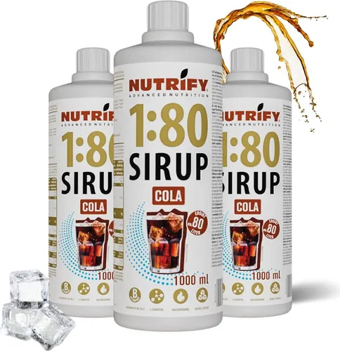 NUTRIFY Vital Drink Sirup 1:80 Cola - Zuckerfreies Fitnessgetränk - Sirups: Zuckerfreier Cola-Sirup mit nur 1,75 kcal pro Glas, ergibt 80 Liter erfrischendes Sportgetränk und enthält Vitamine und L-Carnitin für optimale Fitness.