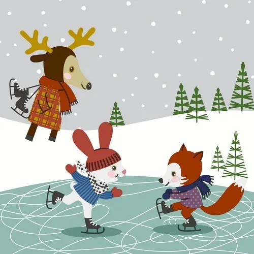 Servietten Skating Friends Tiere Eislaufen Winter Weihnachten mint 33x33cm 20