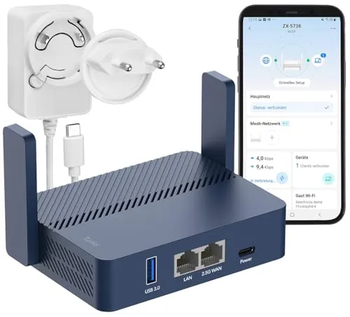 7links Dualband-WiFi-6-Reiserouter, bis 3.000 Mbit/s, WISP, Open-VPN, USB-C