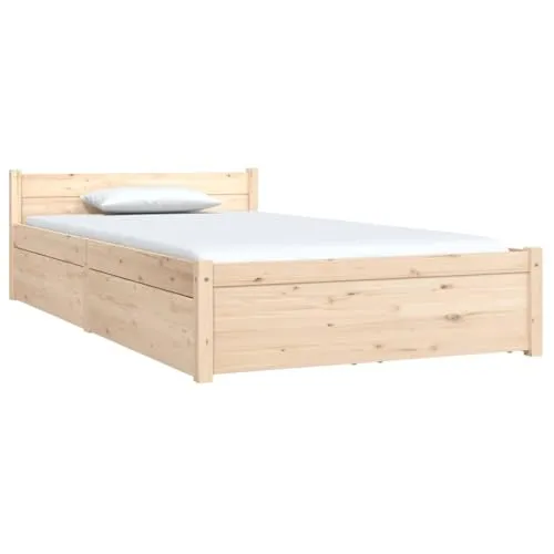 vidaXL Bett mit Schubladen 90x200 cm - Praktisches Holzbettgestell aus massivem Kiefernholz mit robusten Sperrholzlatten und 2 integrierten Schubladen für optimalen Stauraum im Schlafzimmer.