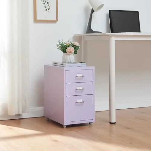 [en.casa] Rollcontainer Kökar - Lila Schubladenschrank mit 3 Schubladen - Büro-Aktenschränke mit Schubladen, flexibler Rollcontainer mit 3 Schubladen für optimale Organisation und leichtgängigen Rollen für mühelosen Transport im Homeoffice.