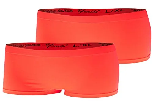 Yenita 2er oder 6er Pack Damen Seamless Microfaser Pantys, Hipster, Shorts, Hot Pants, Slips, Neon-orange, Large / X-Large