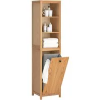 SoBuy Hochschrank BZR95 mit Wäschesack - Hochschrank für das Badezimmer, bietet praktischen Wäschesack und viel Stauraum bei kompakten Maßen von 40x172x35cm.