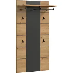 xonox.home Paneel Canu 141x80x29 cm - Modernes Wandpaneel in Basalt grau - Wandgarderobe mit 1 Kleiderstange, 4 Haken und Hutablage, ideal für kleine Flure. Platzsparend und funktional, aus nachhaltigen Materialien gefertigt.