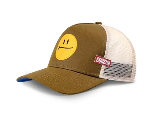 Coastal Trucker Cap SURF and Smile Khaki - Stylische Baseball Cap für Herren im sommerlichen Design mit gebogenem Schirm und anpassbarem Snapback-Verschluss für optimalen Tragekomfort.