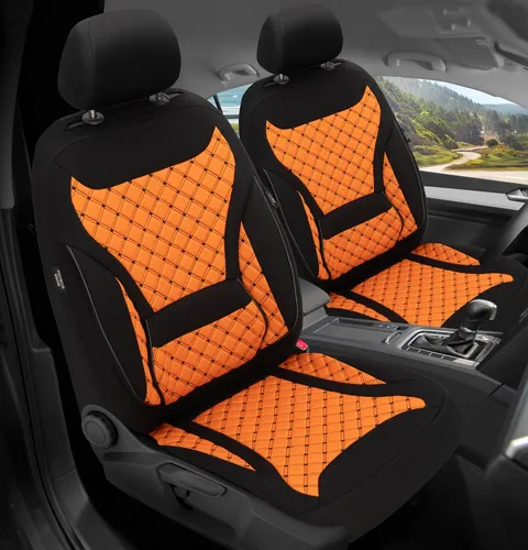 BREMER SITZBEZÜGE für Mercedes C-Klasse W203 S203 (2000-2007) - Hochwertige Autositzbezüge in Schwarz/Orange, atmungsaktiv und pflegeleicht. Einfach zu montieren mit Klettsystem, idealer Schutz gegen Verschleiß und Schmutz für Fahrer- und Beifahrersitze.
