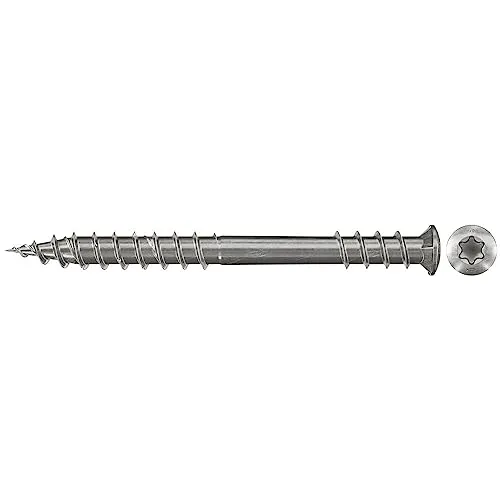 Fischer Terrassenschraube FPF-ST 5,5X70 A2 - 200 Stück - Eisenwaren für langlebige Terrassen. Hohe Witterungsbeständigkeit und spaltfreies Verschrauben sorgen für eine einfache Montage und perfekten Oberflächenabschluss.