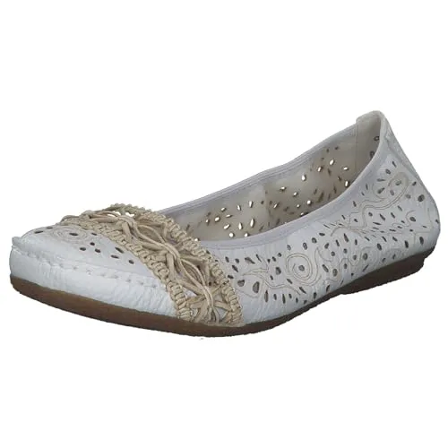 Rieker Damen 41466-81 Ballerinas, Weiß (Weiss/Offwhite 81), 42 EU - Hausschuhe mit Lederdecksohle für optimalen Tragekomfort und stilvolles Design.