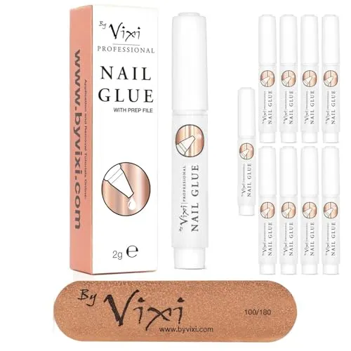 By Vixi 2g x10 EXTRA STARKER NAGELKLEBER mit GRATIS VORBEREITUNGSFEILE Klarer Sofort-Trockenkleber, professionelle Salonqualität