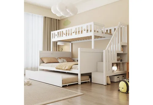 Odikalo Etagenbett Kinderbett 90/140*200 Massivholz Sicherheitstreppe Rollbett Lattenrost