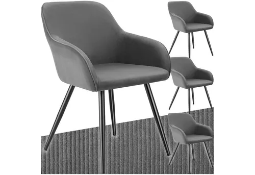 tectake Esszimmerstuhl Marilyn (Set, 4 Stühle) - Moderne Stühle mit ergonomischer Form und gepolsterten Sitzschalen in grau/schwarz, ideal für stilvolle Esszimmergestaltung.