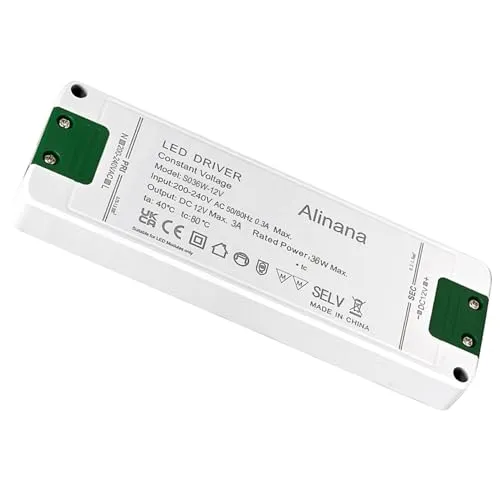 Alinana LED Trafo 230V auf 12V, 36W 3A Konstantspannungs Netzteil, Ultradünner Transformator 230V auf 12V, Kein Flackernled LED Treiber für MR11 G4 MR16 GU5.3 LED-Birnen