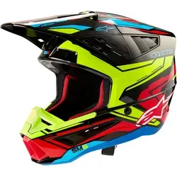 Alpinestars S-M5 Action 2 Motocrosshelm - Schwarz/Neon-Gelb/Roth/Blau - L - Motorradhelm mit leichtgewichtiger Schale und fortschrittlicher Aufprallschutztechnologie. Optimaler Komfort und Sicherheit für MX-Fahrer, ideal für sportliche Herausforderungen.