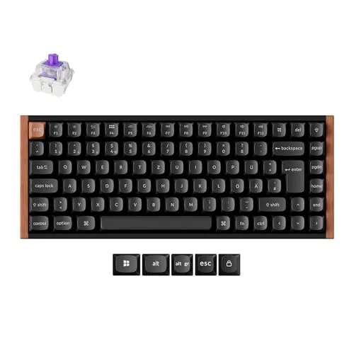 Keychron K2 HE Wireless-Tastatur, 75% DE-ISO-Layout, 2,4 GHz/Bluetooth 5.2, Gamer-Tastatur Magnetic Dual-Track Gateon Nebel für Mac/Windows, Sonderedition - Schwarz