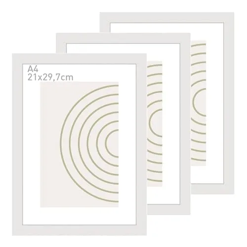 accent by nielsen Bilderrahmen, 21 x 29,7 cm (A4) (3er Set), Holz (MDF), Weiß, inkl. Kunstdruck, Dokumentenrahmen im Hoch- & Querformat, Echtglas, Velino