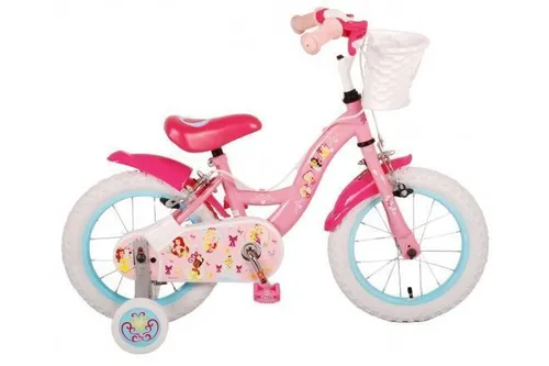 VOLARE Kinderfahrrad Disney Princess 14 Zoll - Jugend- & Kinderfahrräder mit zwei Handbremsen, abnehmbaren Seitenrädern und höhenverstellbarem Sattel für sicheren Fahrspaß. Ideal für Kinder von 3,5 bis 5 Jahren.