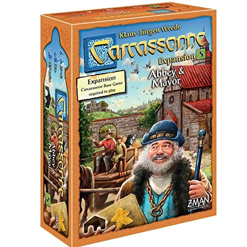 Z-Man Games , Carcassonne Abbey & Mayor , Board Game Expansion 5 , Ages 7 and up , 2-6 Players , 45 Minutes Playing Time
