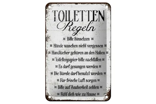 Blechschild Spruch 12x18 cm Toiletten Regel bitte hinsetzen Deko Schild