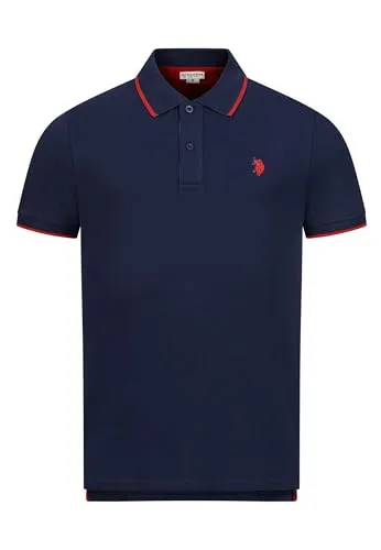 U.S. Polo Assn. Herren Poloshirt (S-3XL) Classic Fit Kurzarm Pique Polohemd P002 - Navy-Rot Größe S - Gr. S