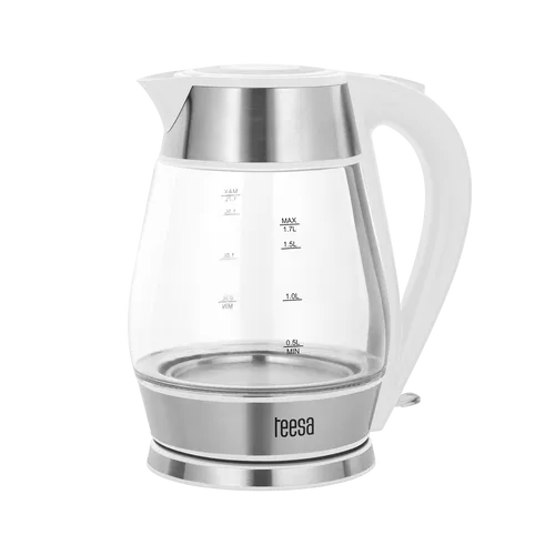 Czajnik elektryczny TEESA, szklany + inox, 2200 W, biały, 1,7 L Te 5901890058018
