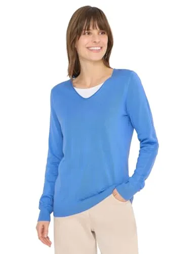 CECIL Longpullover NOS_Basic V-Neck - Bequemer Damen Strickpullover mit V-Ausschnitt aus einem soften Baumwollmix. Vielseitig kombinierbar mit Jeans oder Rock, ideal für jeden Anlass. Ein Must-Have für deine Garderobe!
