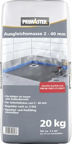 Primaster Ausgleichsmasse 20 kg - Ausgleichsmasse für Böden, ideal für Schichtdicken von 2-40 mm und leicht zu verarbeiten für Innen- und Außenbereiche.