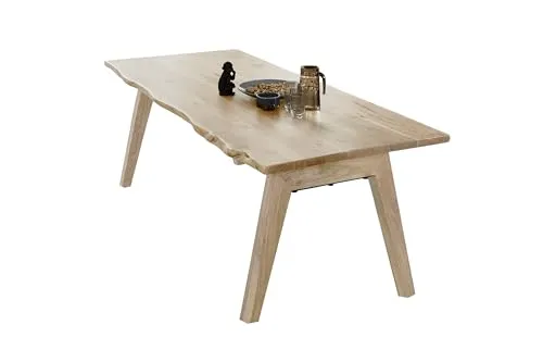 SAM Esstisch 120x80 cm Nelly, Akazienholz massiv & naturfarben, Baumkantentisch mit A-Holzgestell, echte Baumkante, pflegeleichter Holztisch