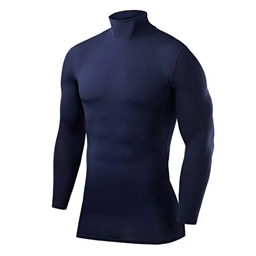 PowerLayer Kompressionsshirt Herren - Compression Shirt Funktionssshirt Langarm - Laufshirt Herren - Mock Neck Sportshirt - Longsleeve Oberteil Unterziehshirt - Dunkelblau, L