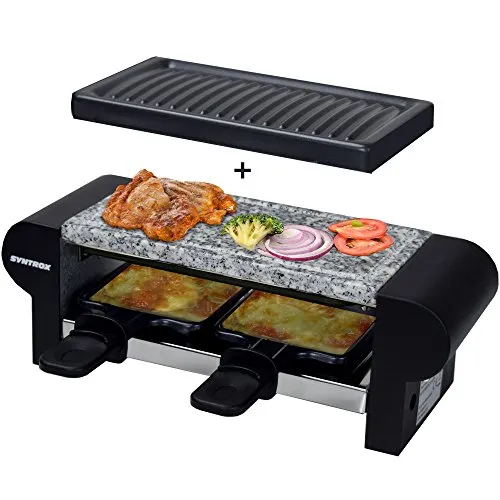 Syntrox Germany 2er Raclette für 2 Personen – Miniraclette mit Steinplatte & Grillplatte
