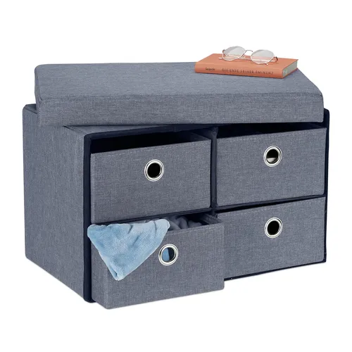Faltbare Sitzbank Sitztruhe in Grau - Moderne Aufbewahrungsbank mit Schubladen, ideal für platzsparende Lösungen und zusätzlichen Stauraum in jedem Raum.