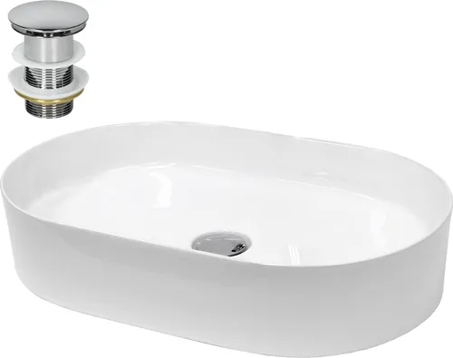 ECD Germany Ovales Waschbecken 605x380 mm - Waschbecken aus hochwertiger Keramik mit modernem Design und platzsparendem Waschbereich, inkl. passgenauer Ablaufgarnitur für einfache Installation.
