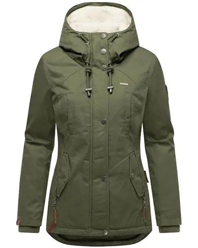 MARIKOO Damen warme Winterjacke mit kuscheliger Kapuze Bikoo Olive Leaf Gr. XS