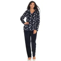 Normann Relaxanzug - Wunderschöner Damen Hausanzug aus Coralfleece - Hausanzug in marine mit winterlichem Design, aus kuscheligem Coralfleece für ultimativen Komfort und Wärme an kalten Tagen.