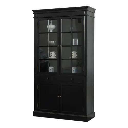 ebuy24 Buffet, Schwarz, Holzwerkstoff, 110x200x45 cm - Vitrine für stilvolle Aufbewahrung, antik patiniert, mit Glastüren für einen eleganten Blick auf Ihre Sammlerstücke. Perfekt für jedes Zuhause!