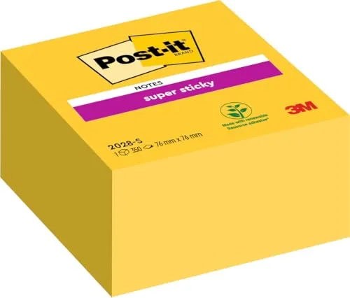 Post-it Super Sticky Notes Würfel, Gelb - 350 Blatt, 76 mm x 76 mm, extra-stark haftend für To-Do-Listen und Erinnerungen