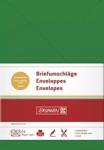 10x Brunnen Seidenfutter Briefumschläge, grün, C6, 80g/m² in grün von Briefumschläge