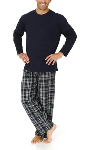 Herren Pyjama Mix& Match Schlafanzug, Hose gewebt, Oberteil Wirkware, 101 90 625, Farbe:Marine, Größe:58