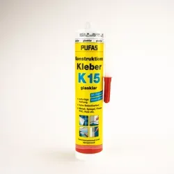 Pufas Konstruktions-Kleber K15 glasklar 300g - Hochbelastbarer Konstruktionskleber, der sofort haftet und überstreichbar ist. Ideal für Innen- und Außenanwendungen auf glatten und nicht saugenden Materialien.