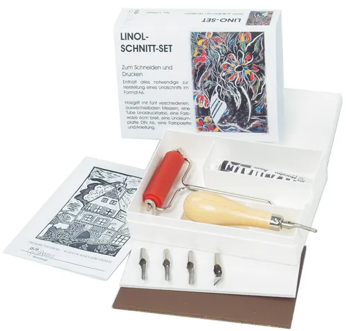 Linol-Werkzeug-Set 1503.1909 mit Linolplatte und Walze - Sonstige, ideales Set für kreative Bastelprojekte, inklusive Linolmesser und Linolfarbe für vielfältige Anwendungen.