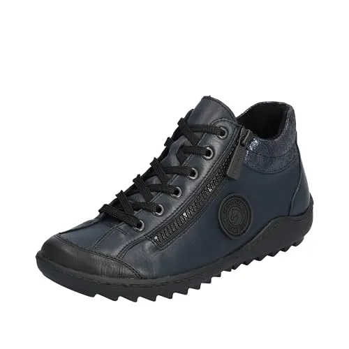 Schnürboots REMONTE, Damen Gr. 42, schwarz-dunkelblau - Wanderschuhe mit seitlichem Reißverschluss und wärmendem Innenmaterial, ideal für sportliche Aktivitäten und komfortable Wanderungen.