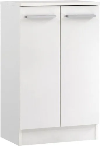 Saphir Unterschrank Quickset 335 Badschrank, 2 Türen, 1 Einlegeboden, 50 cm breit Badezimmer-Unterschrank, Weiß Glanz, Griffe in Chrom Glanz