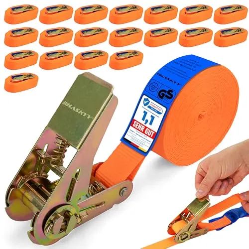 HASKYY Spanngurte mit Ratsche 10er Set, 5m x 27mm in orange von HASKYY