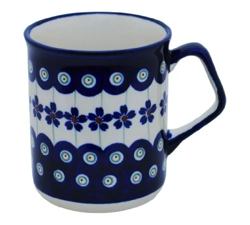 Bunzlauer Keramik Kaffeebecher 250ml mit eckigem Henkel - Becher aus hochwertiger Bunzlauer Keramik, handbemalt und spülmaschinengeeignet. Ideal für Kaffee, Tee oder heiße Schokolade, vereint traditionelles Design mit moderner Funktionalität.