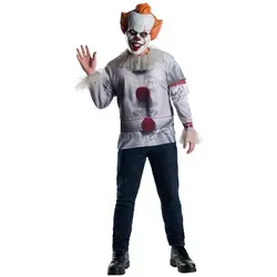 Rubie ́s Kostüm Pennywise 2019 - Horrorclown-Verkleidung aus der Stephen King-Neuverfilmung, inklusive Oberteil und Maske, perfekt für gruselige Kostümpartys und Halloween.