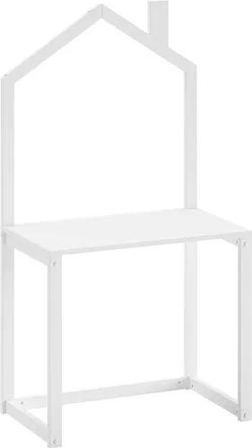 DALLAS Kinderschreibtisch mit Haus-Optik - Kinderschreibtisch aus massiver Kiefer, weiß lackiert. Kompakte Bauweise ideal für jedes Kinderzimmer, mit einem großzügigen Arbeitsbereich von 80 x 47,5 cm.