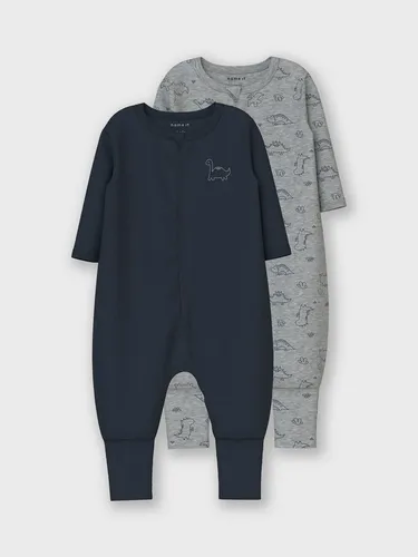 Name It Schlafanzug NBMNIGHTSUIT 2P ZIP FF GREY DINO NOOS - Baby-Wäsche, 2-teiliges Set mit niedlichem Dino-Allover-Druck, aus 100% Baumwolle, pflegeleicht und perfekt für süße Träume!
