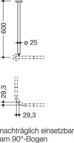 HEWI Deckenabhängung System 900, 25mm, 600mm, Chrom von HEWI