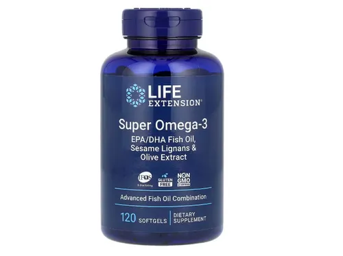 Life Extension Super Omega-3 EPA/DHA - Nahrungsergänzungsmittel mit 120 Softgel-Kapseln, unterstützt das allgemeine Wohlbefinden und Gedächtnis, angereichert mit Sesam-Lignanen und Olivenextrakt.
